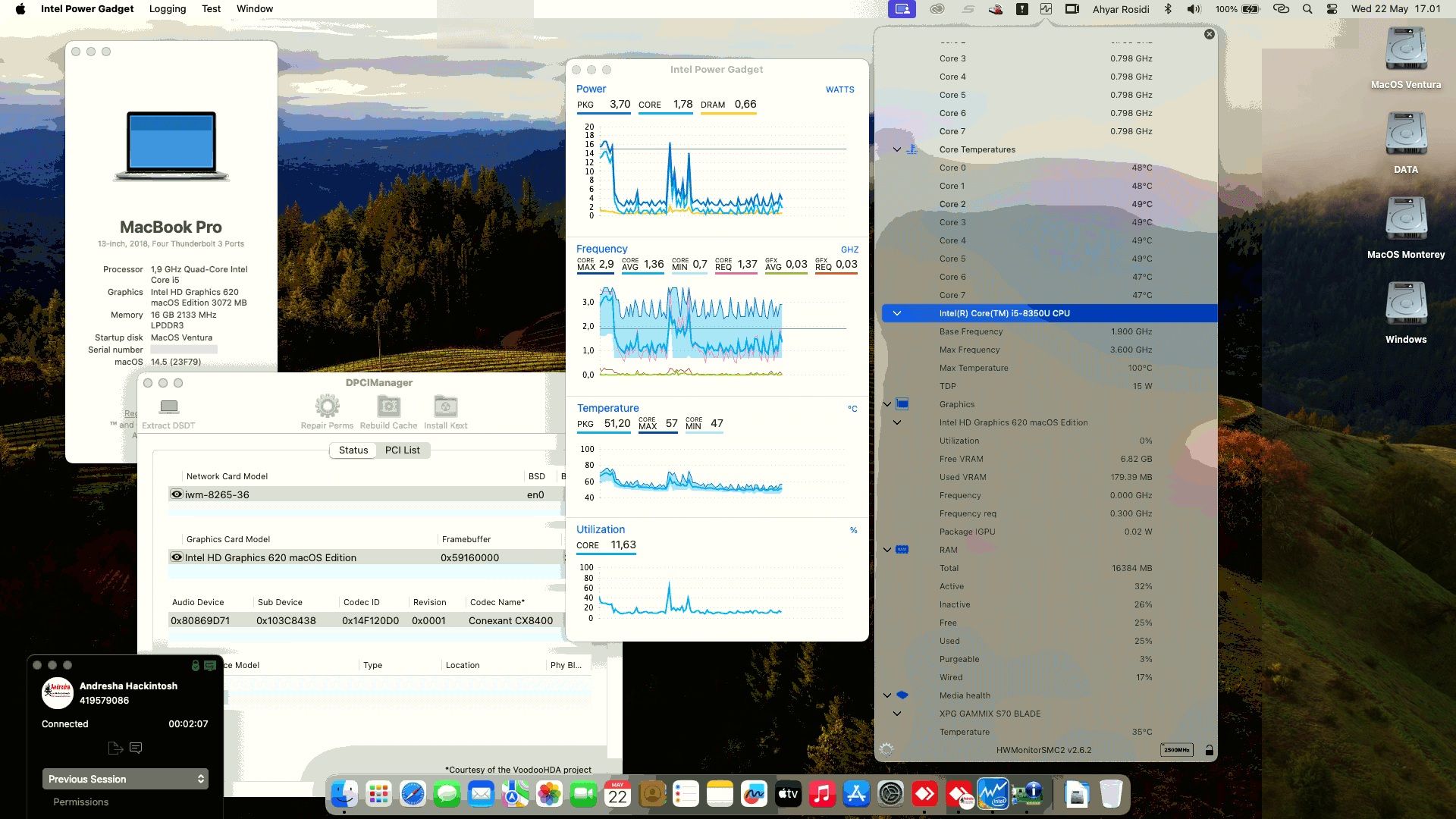 Success Hackintosh macOS Sonoma 14.5 Build 23F79 in HP EliteBook 1030 X360 G3